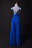 Cheap Prom Dresses Blue A Line Spaghetti Straps Floor Length PKM7GHKR