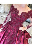 Prom Dress With Long Sleeves And Floral Embroidery Burgundy Colored Court STIPJ8SLMB9