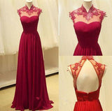 Long Prom Dresses Open Backs Formal Dresses A-line Wine Red Prom Dresses