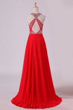 2024 Halter A-Line/Princess Prom Dresses Tulle & Chiffon Sweep PHJSQ5TD