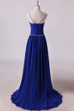 2024 Scoop Prom Dresses A Line Pleated Bodice Chiffon With Beads Dark PBTS9A1E