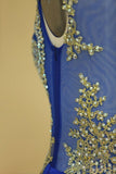 2024 Dark Royal Blue Prom Dresses Scoop Mermaid With Applique Spandex Sweep Train Size P9KFC3F1