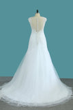2024 V Neck Tulle A Line Wedding Dresses With Applique PJ98PAQL