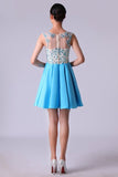 2024 Bateau A Line Homecoming Dresses Satin With Beads PH5H4D6M