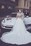 A Line Round Neck Tulle Wedding Dresses With Appliques Wedding STIPYP3F2BA