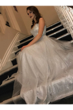 Glitter Long Prom Dresses A-Line V Neck Sequins Formal STIPM5GPNTE
