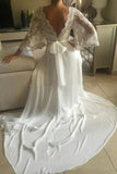 2024 Chiffon 3/4 Length Sleeves Wedding Dresses V Neck Open Back PD6QNYM2