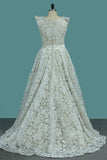 2024 Asymmetrical Lace Scoop A Line Prom Dresses PH3PLCMP