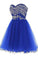 Cheap Blue Sweetheart Cute A-line Tulle Beading Short Mini Homecoming Dresses