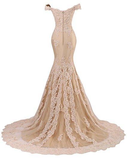 V Neckline Beaded Evening Gowns Mermaid Lace Prom Dresses Long