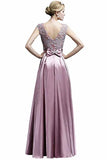 Elegant A-Line Applique Round Neck Lace Satin Ball Gown Evening PF19Q8AM