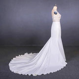 Mermaid Sheer Neck Mermaid Long Wedding Dress with Appliques, Wedding Gowns STI15265