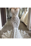 Luxury Lace Mermaid Wedding Dress With Train Sexy Open Back Pearls Wedding STIPE5AS8YA