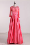 2024 Scoop Prom Dresses 3/4 Length Sleeves Satin P61FY61F