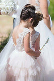 Cute Round Neck White Flower Girl Dresses Open Back Tulle Wedding Party Dresses STI15136