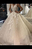 Shimmer Organza Ball Gown Wedding Dress With V Neck And PE5BH5LK