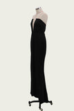 Sexy Black Mermaid V Neck Strapless Prom Dresses with Slit, Evening STI15663