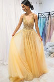 A Line Floor Length Tulle Prom Dress With Sequins Cheap V Neck Long Formal STIP1NJG7JC