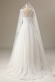 Illusion Sleeve Plunging Gown Wedding Dress