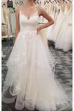 Spaghetti Straps Tulle Beach Wedding Dress With Lace Appliques Long PNQBK4S8