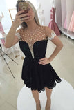 2024 A Line Scoop Short Sleeves Lace With Applique And Beads PAGS7YHH