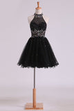 2024 High Neck A Line Open Back Tulle With Beads Homecoming P88P2F53