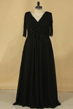 2024 V Neck Chiffon With Beading And Ruffles Mother Of The Bride Dresses P6P8KLC3