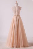 2024 Hot Prom Dresses Scoop A Line With Sash And P5A1YRNB