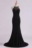 2024 Black Prom Dresses Scoop Mermaid Spandex With Beading Sweep PJ34L2CJ