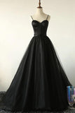 Charming Black Spaghetti Straps Sweetheart Tulle Evening Dresses, Formal STI15626