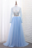 2024 Two-Piece High Neck Evening Dresses Tulle & Lace With Slit PCCE3HMM