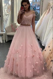 Two Piece Floor Length Tulle Prom Dress With Lace Long Off The Shoulder Dress PNNZQK87