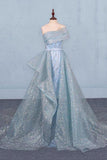 Gorgeous Strapless Puffy Prom Dress Glitter Sheath Evening Dress With PTC7P6L8