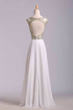 2024 Scoop Neckline Off The Shoulder Prom Dresses White Floor Length Chiffon With PKQF7YNN