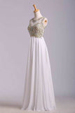 2024 Scoop Neckline Off The Shoulder Prom Dresses White Floor Length Chiffon With PKQF7YNN