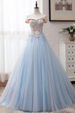 Ball Gown Off the Shoulder Tulle Sweetheart Appliques Prom Dresses, Quinceanera Dresses STI15063