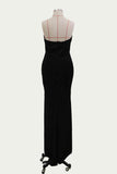 Sexy Black Mermaid V Neck Strapless Prom Dresses with Slit, Evening STI20435