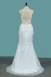 2024 Wedding Dresses V Neck Mermaid Tulle With Applique And PL65QQLP