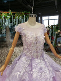 Ball Gown Lace Appliques Cap Sleeves Long Prom Dresses, Quinceanera STI20480