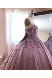 Ball Gown Off The Shoulder Tulle Quinceanera Dress With Lace Appliques Puffy Prom STIP3HM7KB3
