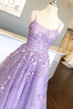 Spaghetti Straps Floor Length Prom Dress With Appliques Long Evening Dress Lace PA6CS21D
