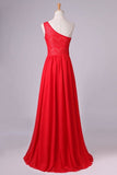 2024 One Shoulder Pleated Bodice Lace Back A Line Prom/Evening Dress PHNQ1ZPE