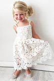 Cute Spaghetti Straps Lace Appliques Flower Girl Dresses, Child Dresses STI15137