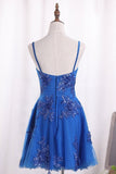 2024 A Line Spaghetti Straps Tulle Homecoming Dresses With Beads P2X5XZDJ