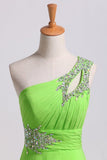 Cheap Prom Dresses Green One Shoulder Floor Length PEGL3GBM