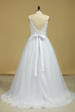 Wedding Dresses Spaghetti Straps Tulle With Applique And STIPFGDEMAQ