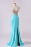 2024 Sexy Prom Dresses Sheath With Slit And Applique Sweep PZK6FE9L