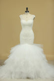 2024 Wedding Dresses V Neck Beaded Bodice Tulle Mermaid P3JR842H