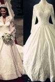 Luxury Wedding Dresses A-Line V-Neck Satin Royal Train PQ1FYX7J