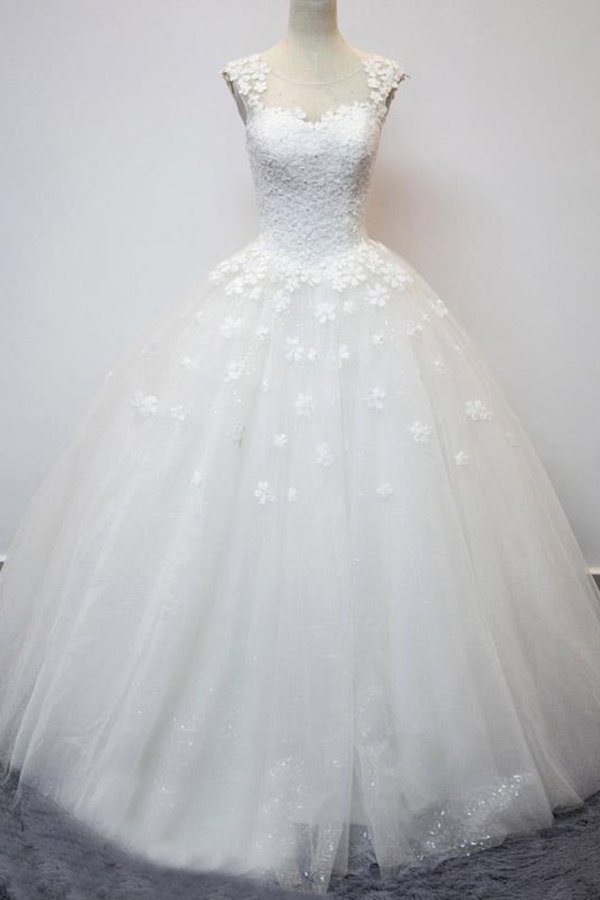 2024 Scoop Wedding Dresses A Line Tulle With Applique PSLSXKEE